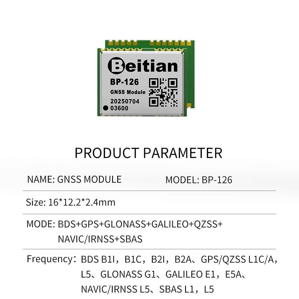 Beitian GNSS small size multi-mode dual-frequency GPS module RTK high-precision single Beidou positioning customizable BP-126 Beitian GNSS small size multi-mode dual-frequency GPS module RTK high-precision single Beidou positioning customizable BP-126
